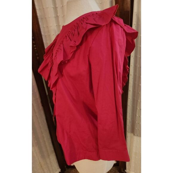 Guest Editor vintage style ruffle pink top. Buttons down the back. - Picture 7 of 10